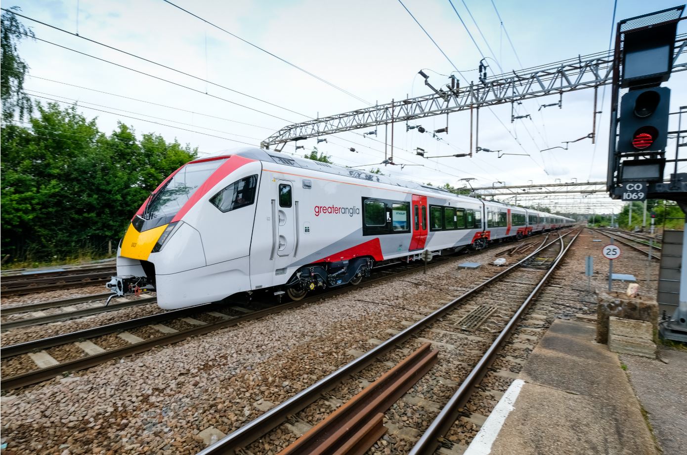 Stadler Greater Anglia Intercity train on test at Colchester