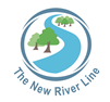 Logo with a river flowing between green trees