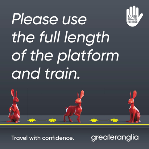 'Please use the full length of the platform and train' written on grey background 