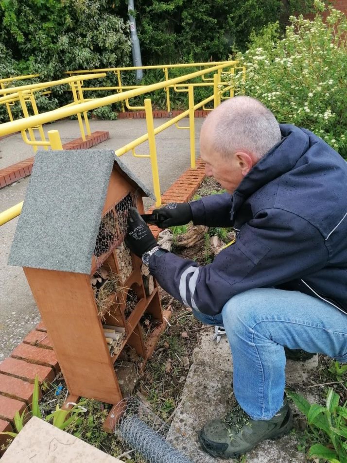 Howard building the new bug hotel at Diss station