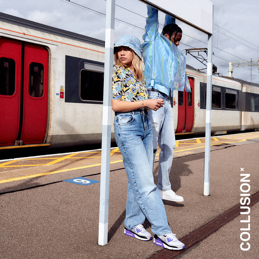 Two models at a fashion shoot at Broxbourne Station