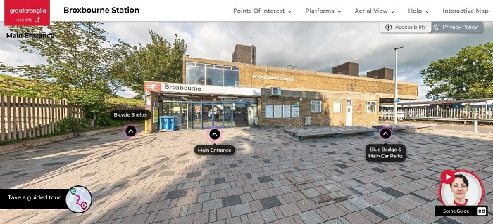 Screenshot of Broxbourne station's online virtual tour