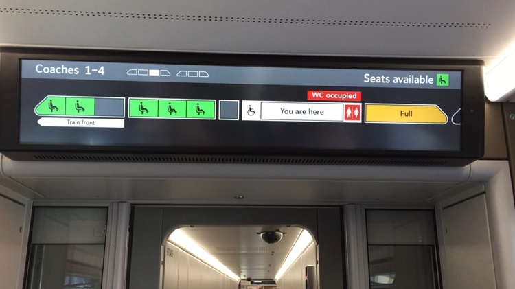 Greater Anglia Passenger information screen inside train