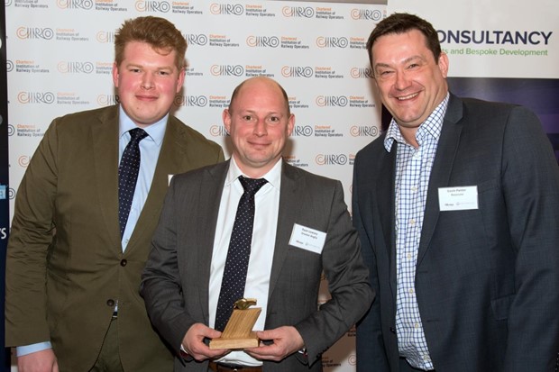 Above: Left to right, Phil Starling, Greater Anglia's Analysis and Attribution Manager, Ryan Lewsey, Greater Anglia's Operations Manager, and presenting the award, Gavin Panter, International Business Development Director, Resonate.