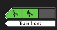 Passenger information screen with two of three green icons filled for a coach indicating around two-thirds of the coaches seats are free