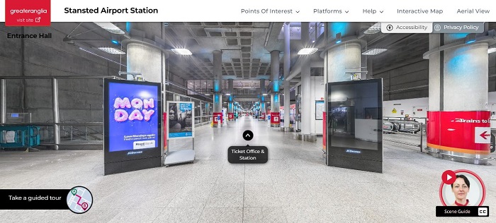 Screenshot of the Stansted Airport rail station virtual tour