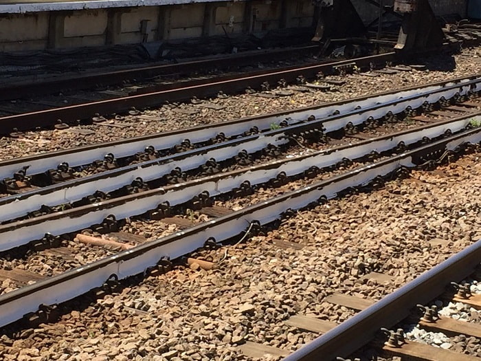 White rails at Colchester North station