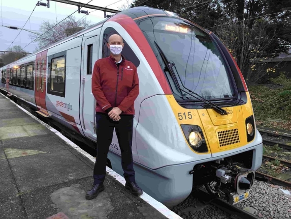 Driver David Clibbens with the first Bombardier in passenger service