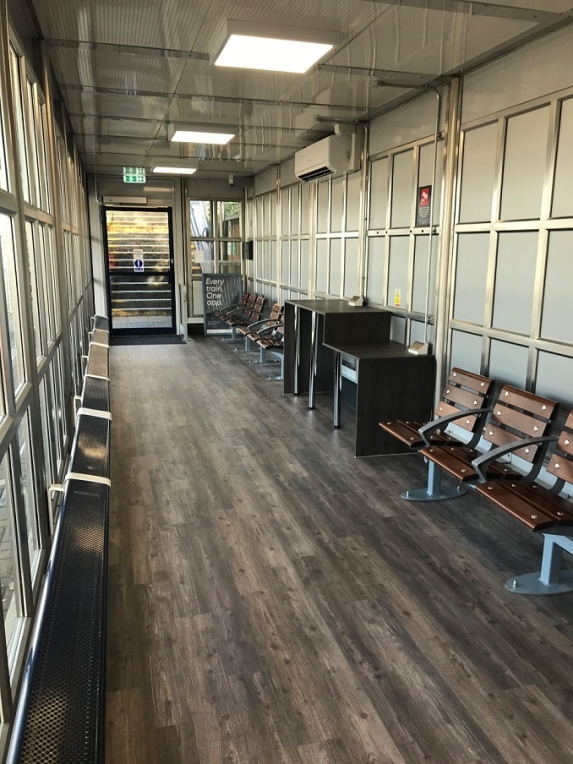 Cheshunt station's refurbished waiting room 