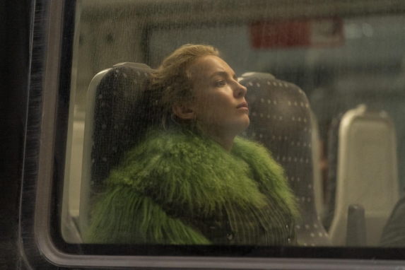 Jodie Corner on board a Greater Anglia train from Killing Eve