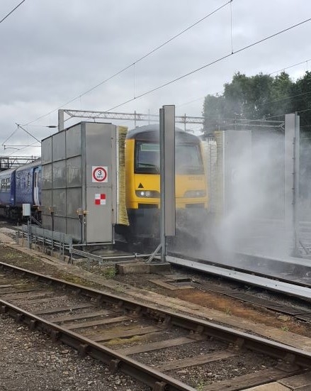 Train being washed at the new washing plant in Colchester