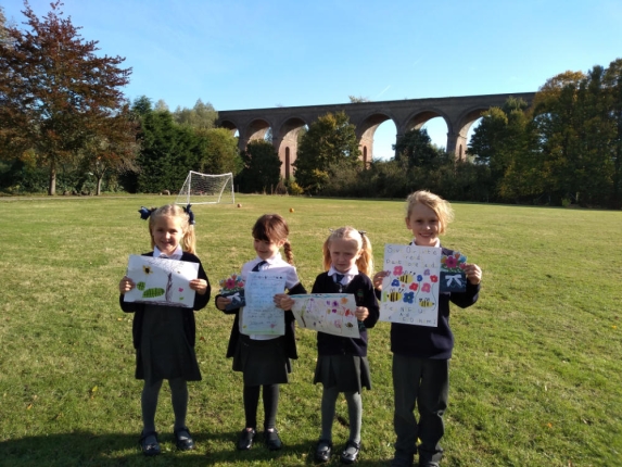 Millie, Freya, Rebecca and Freddie of Chappel Primary School with their winning entries