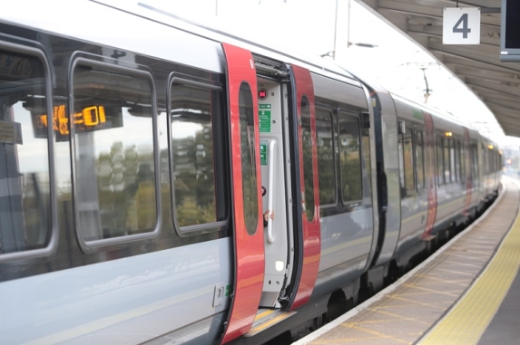 Greater Anglia train at a platform with one of the doors open
