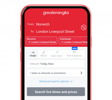 New Greater Anglia App screenshot of journey details