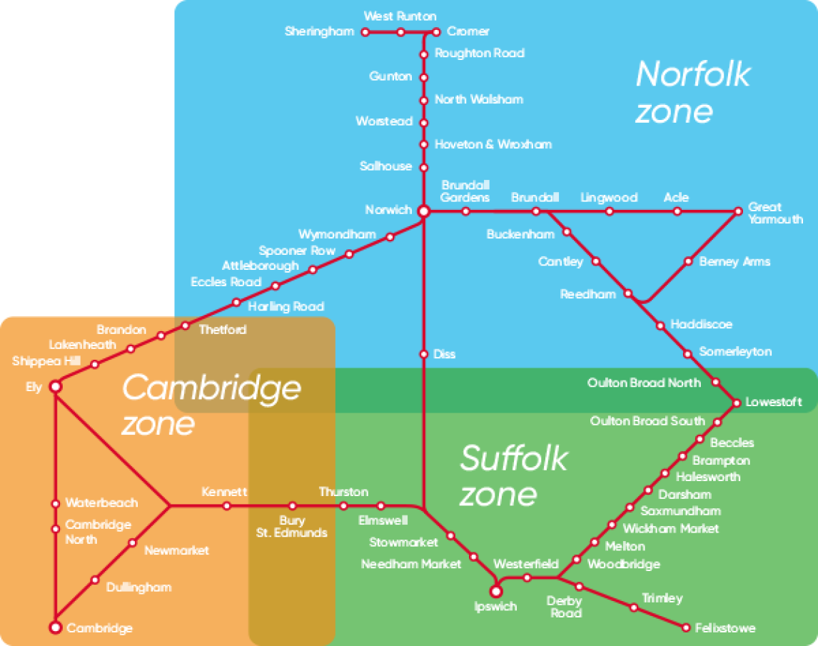 Anglia Plus Zones map.
