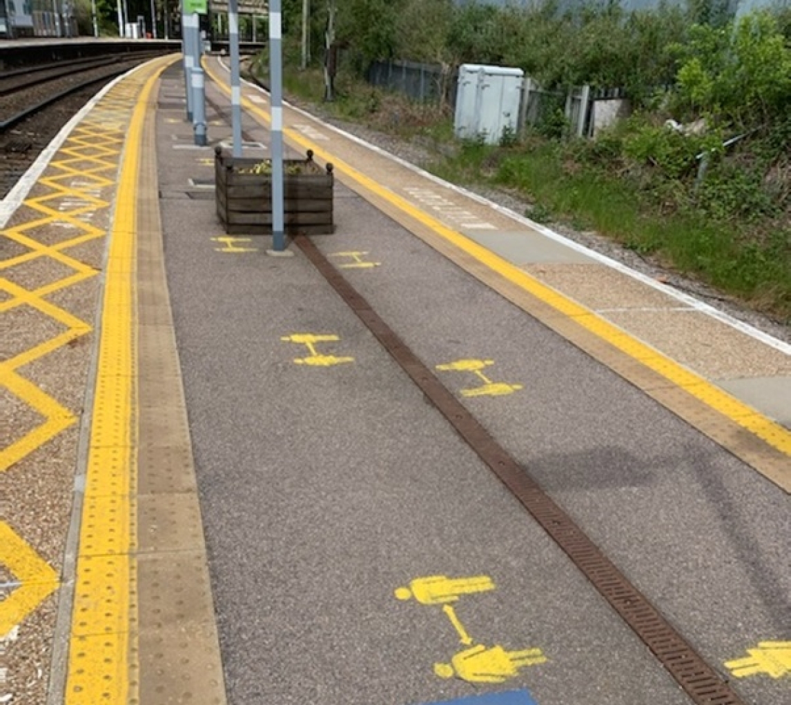 Train platform social distancing floor markings