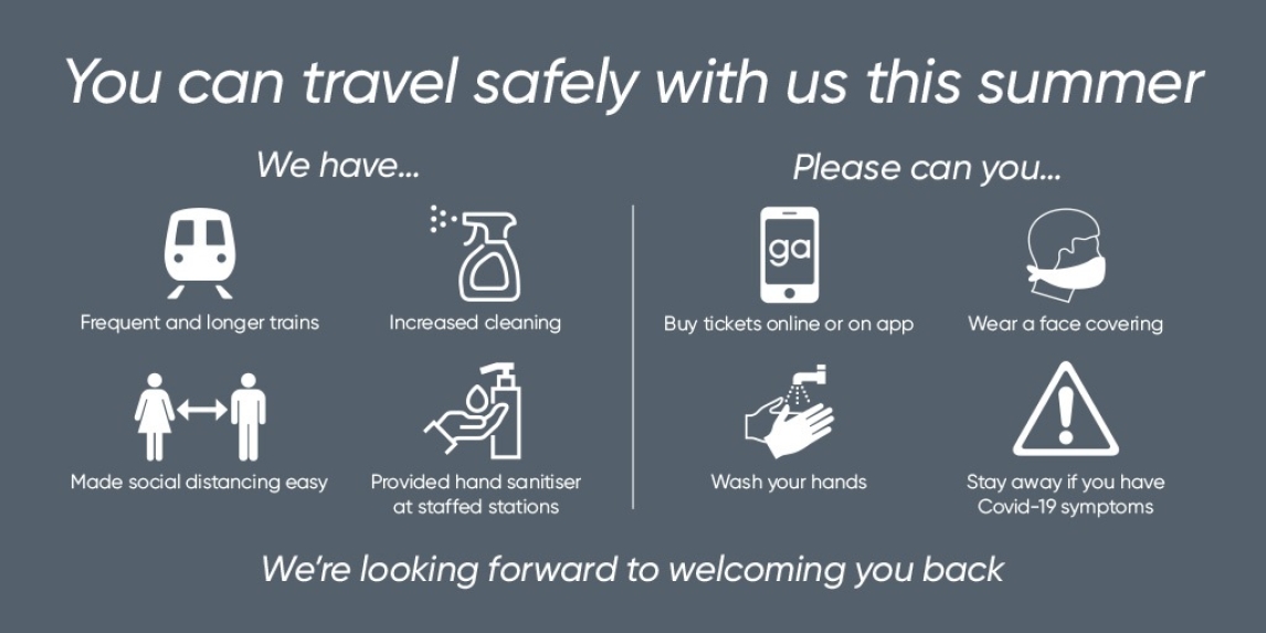 Coronavirus travel advice - please book tickets online or on our app, wear a face covering unless exempt, wash your hands and don't travel if you have any COVID-19 symptoms.