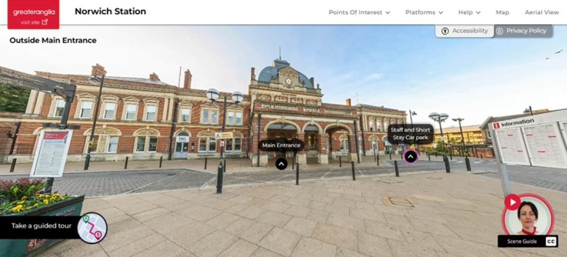 The online virttual tour showing the entrance to Norwich rail station
