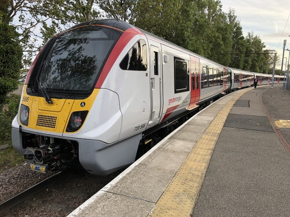 One of Greater Anglia's new trains at Walton-on-the-Naze