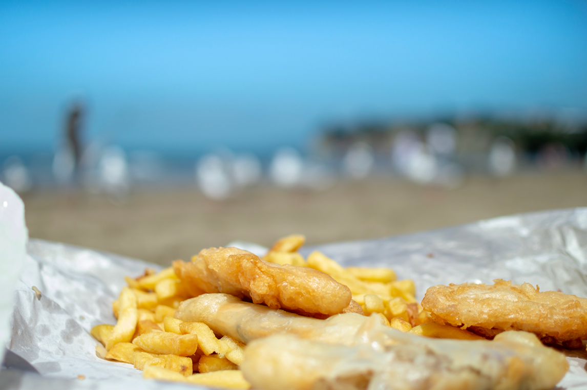 Fish and chips on the beach