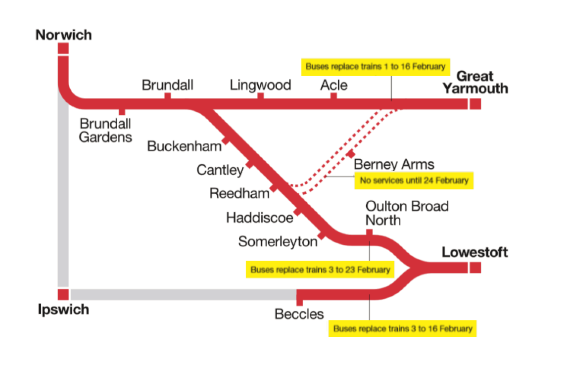 Map of areas affected by the engineering works