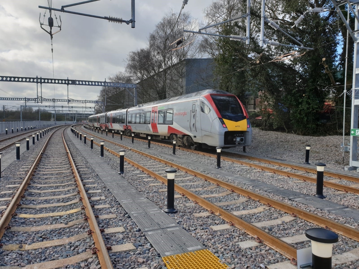 A new train stabled in Victoria sidings in Norwich