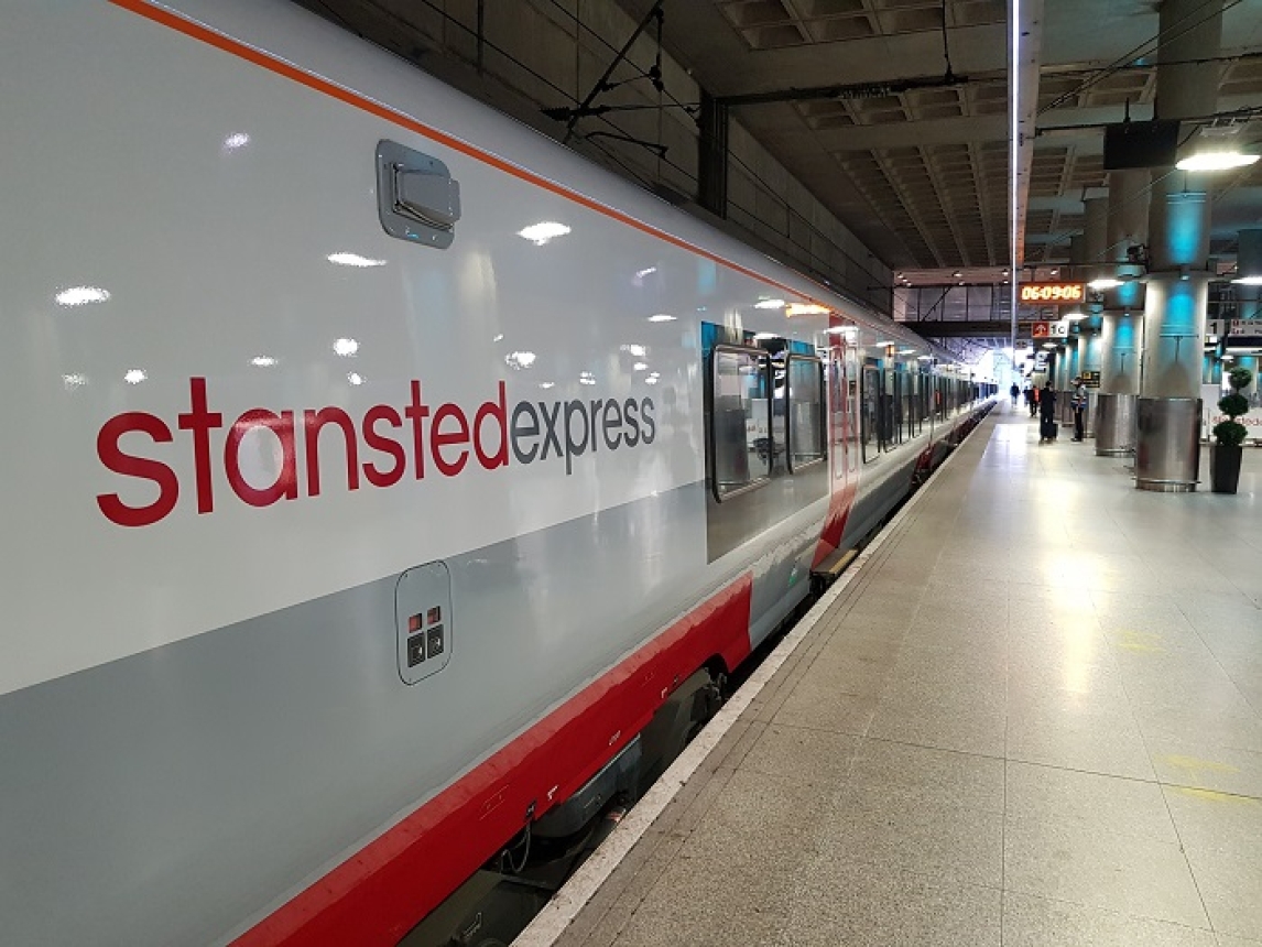 Stanstead express train sitting at a station