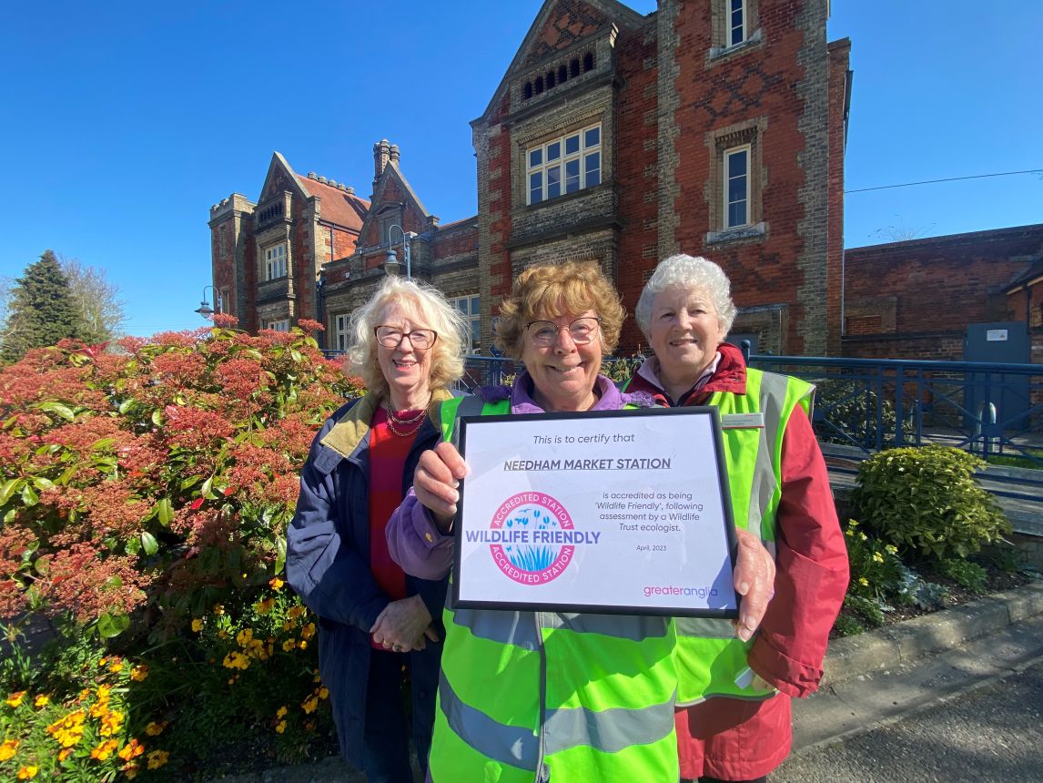 Needham Market station adopters, Christine Dobson, Heather Bloomfield and Vera Cousins with their accreditation