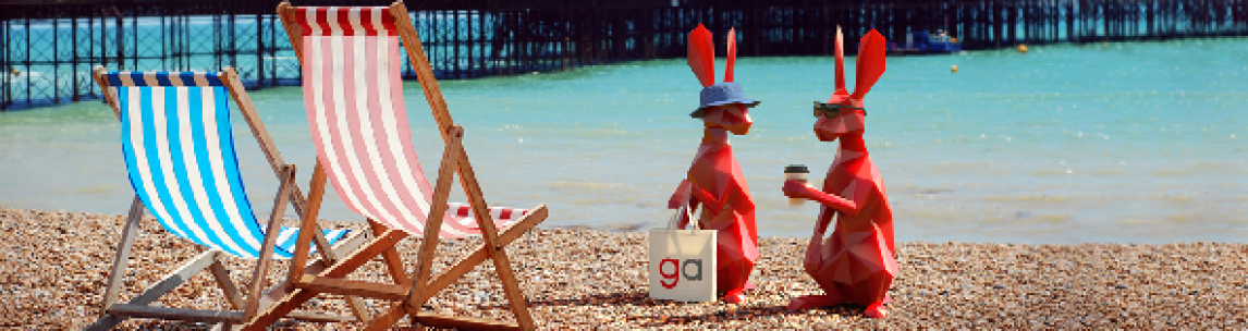Two hares chatting at the beach