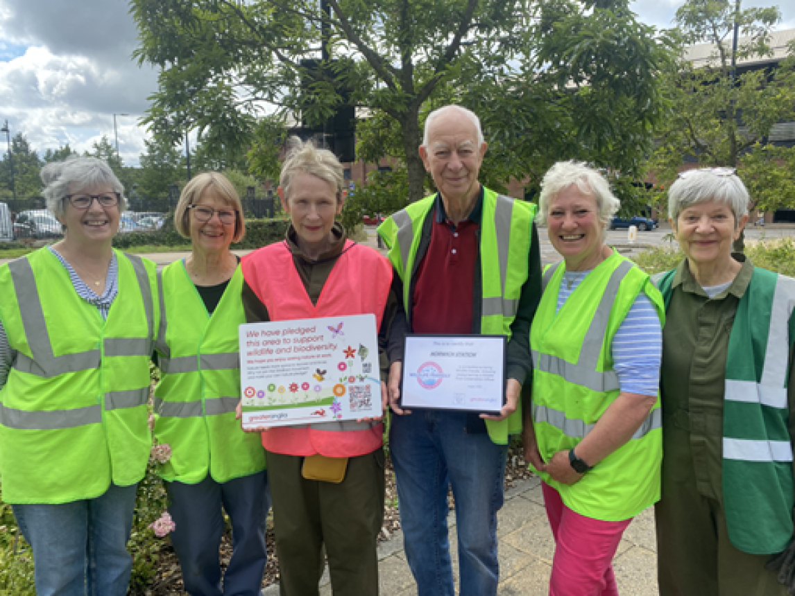 The station adopter team at Norwich receive their Wildlife Friendly Station accreditation