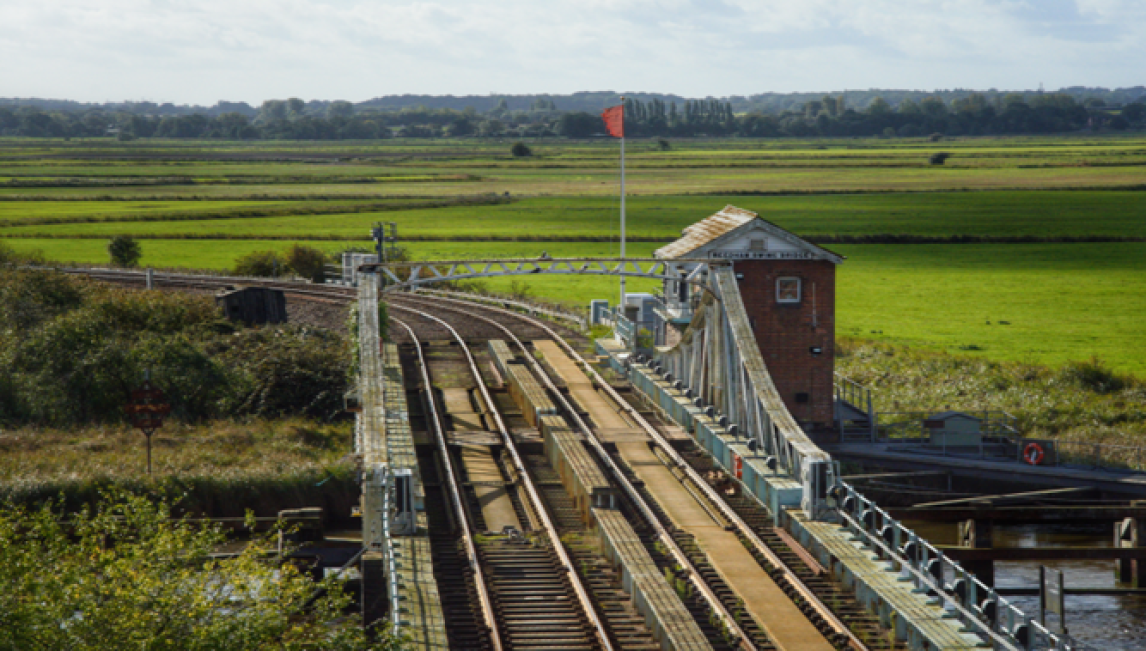 Above: View of track at Reedham, Norfolk. 