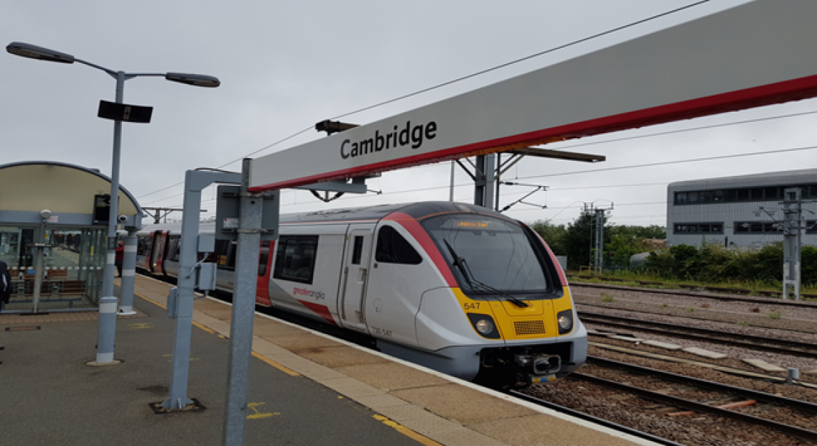 A Greater Anglia class 720 commuter train at Cambridge