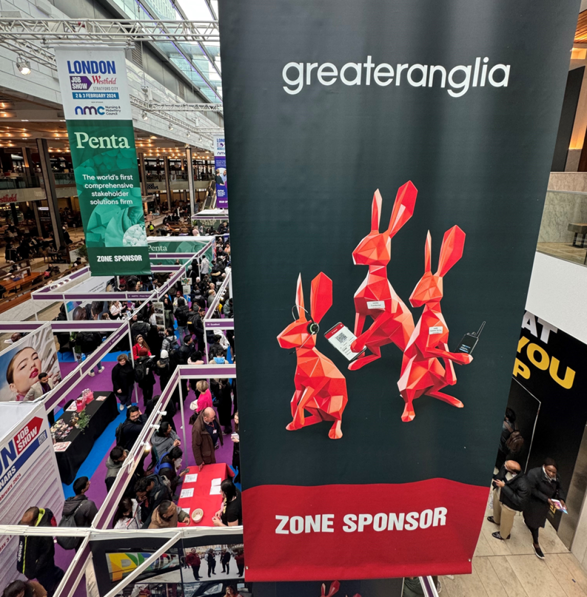 Greater Anglia banner at Westfield Job Show