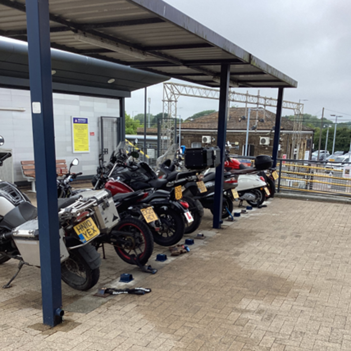 Motorcycle parking at Marks Tey station