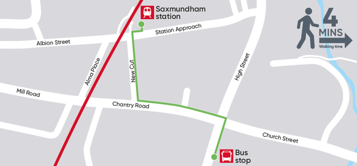 A map showing the revised bus stop. Credit: Greater Anglia