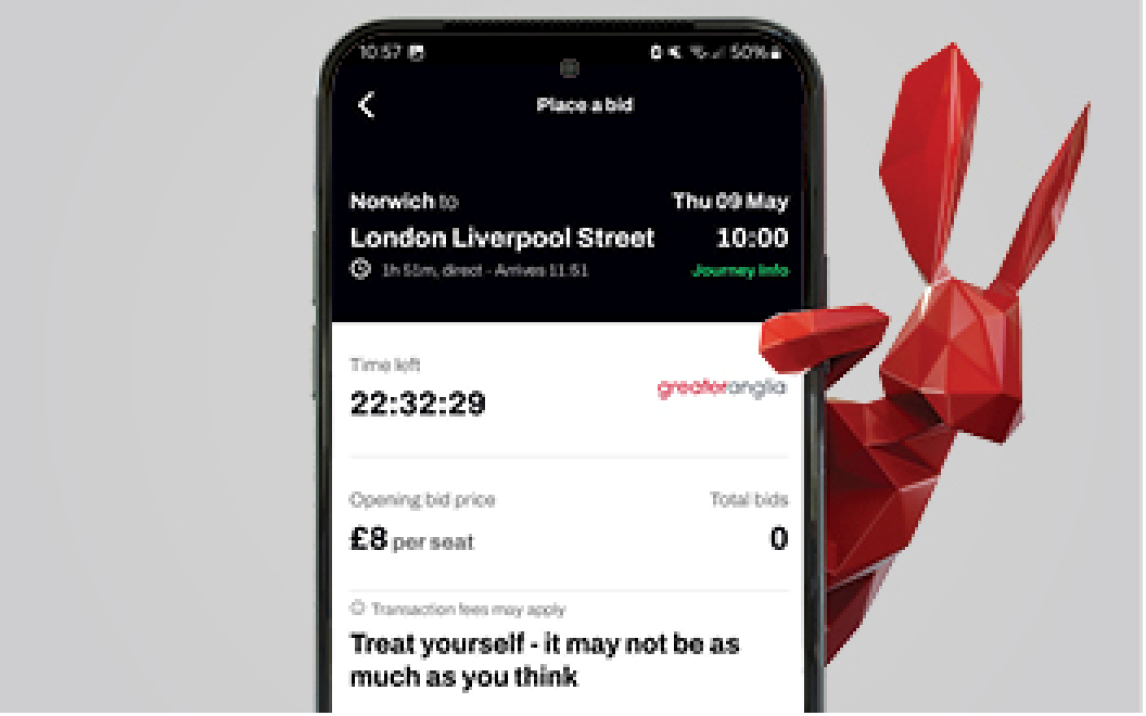 Seatfrog app with greater anglia hare