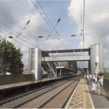 Artist's impressions of the new AVA footbridge and lifts at Stowmarket rail station