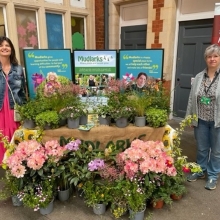 Community Rail Officer, Katie Goldthorpe and Val Male, Principal Rail Officer, Hertfordshire County Council, with the display at Hertford East station