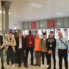 Southend Adult Community College students and Greater Anglia managers at Southend Victoria station