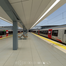 Virtual Reality view of a train station and trains